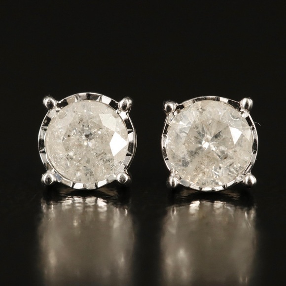 Sale ✨ GIA Certified • 1.12CTW Genuine Natural Diamond Stud Earrings in 10K WG - Picture 8 of 11